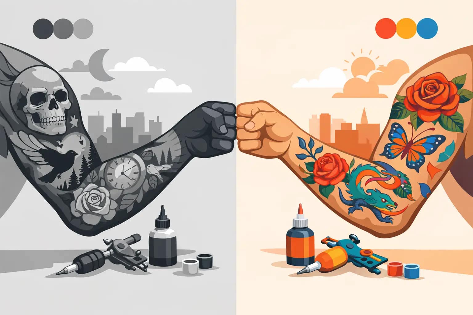 Black and Grey vs Color Tattoos